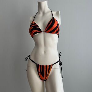 Swimwear Women's Black & Orange Summer Beach Wear Bikini Set Swimsuit Large